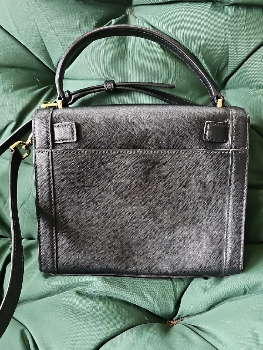 Michael Kors Black Leather Top-Handle Satchel with Gold Studs